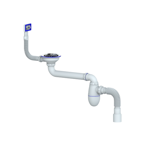 Сифон 3 1/2 BC22 со смещением, прямоугольный перелив, с гофрой 40*40/50 UNICORN