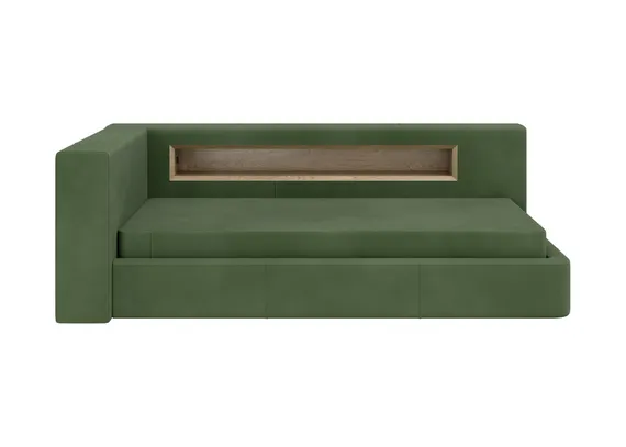 Диван-кровать Cube c нишей L (зелено-голубой FiberGuard)