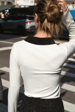 ZARA ТОП ПОЛО ИЗ ТКАНИ ИНТЕРЛОК С КОНТРАСТНЫМИ ЭЛЕМЕНТАМИ, ЖЕЛТОВАТО-БЕЛЫЙ