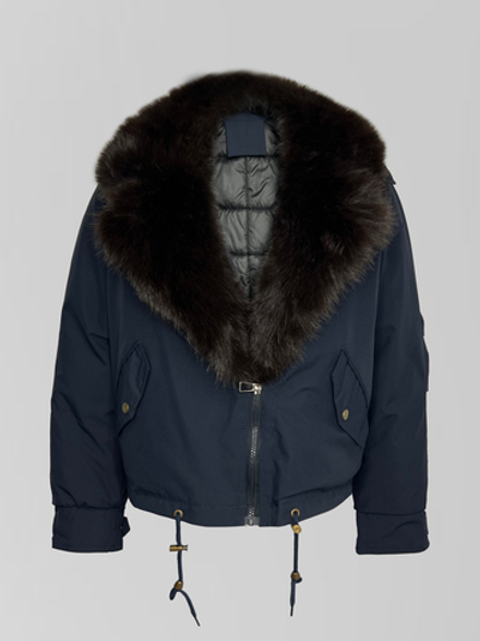 Куртка-парка Classic 8837 однотонная на молнии с воротником из меха