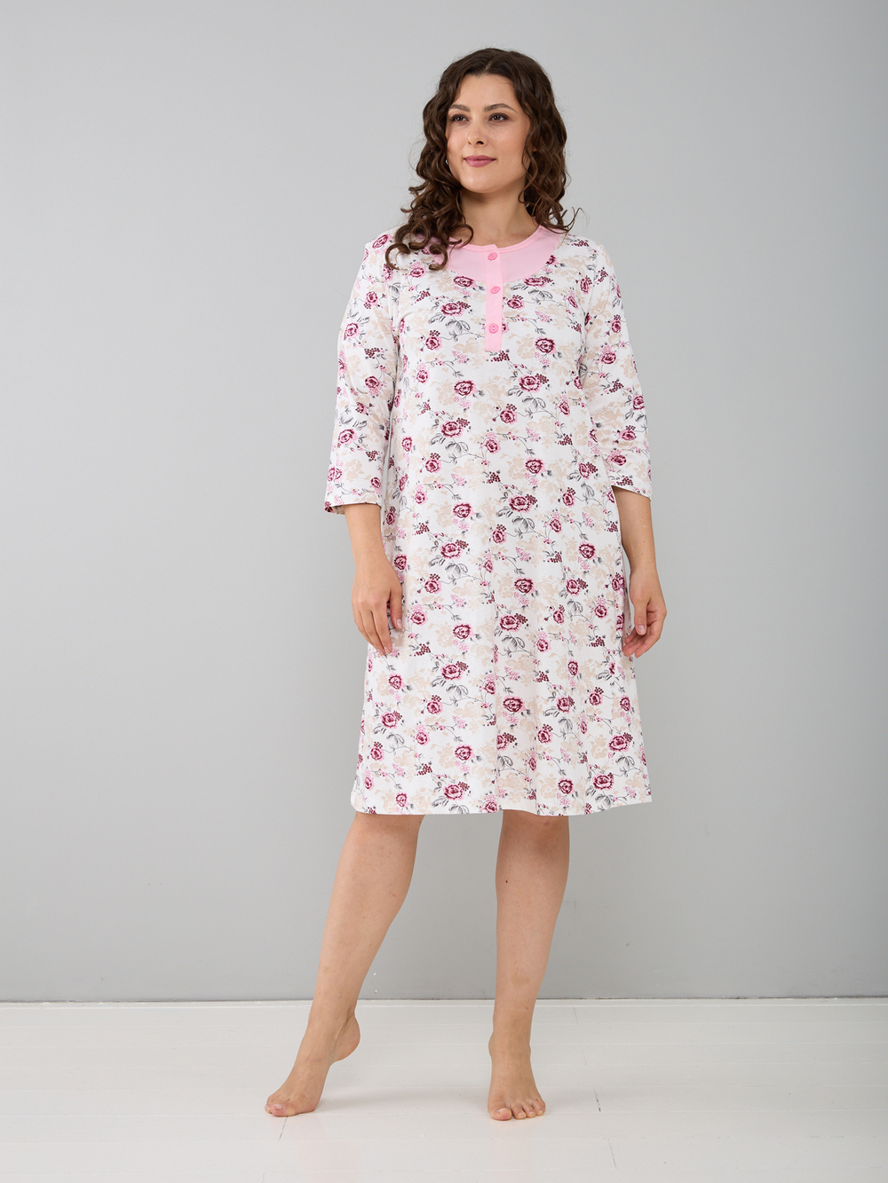 Ночная сорочка С-008/белорозовый-розы