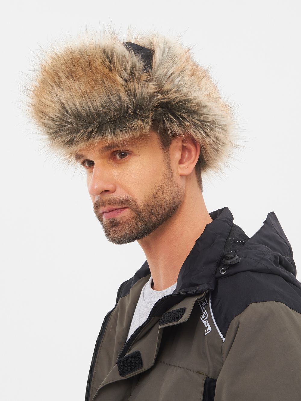 Шапка ушанка с маской Евро Енот ткань Taslan цвет Чёрный