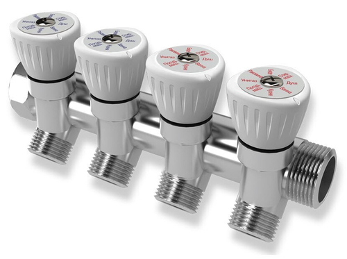 Коллектор с регулировочными вентилями 3/4quot;×1/2quot;, 4 выхода