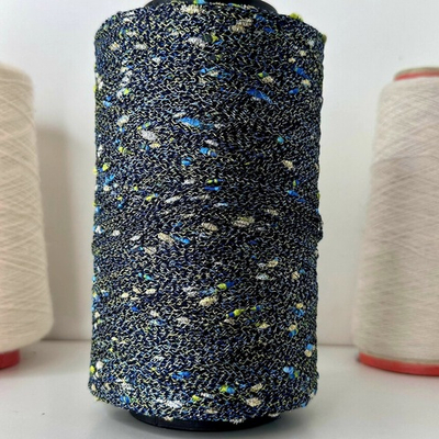 CRISTALLO - Luxury Production by Ri.Go; 75% хлопок, 15% люрекс, 10 п/а; 700м/100гр; col.3328, цвет: синий с сине-лаймовым, золотистым и серебряным люрексом «шишечками»; S702;