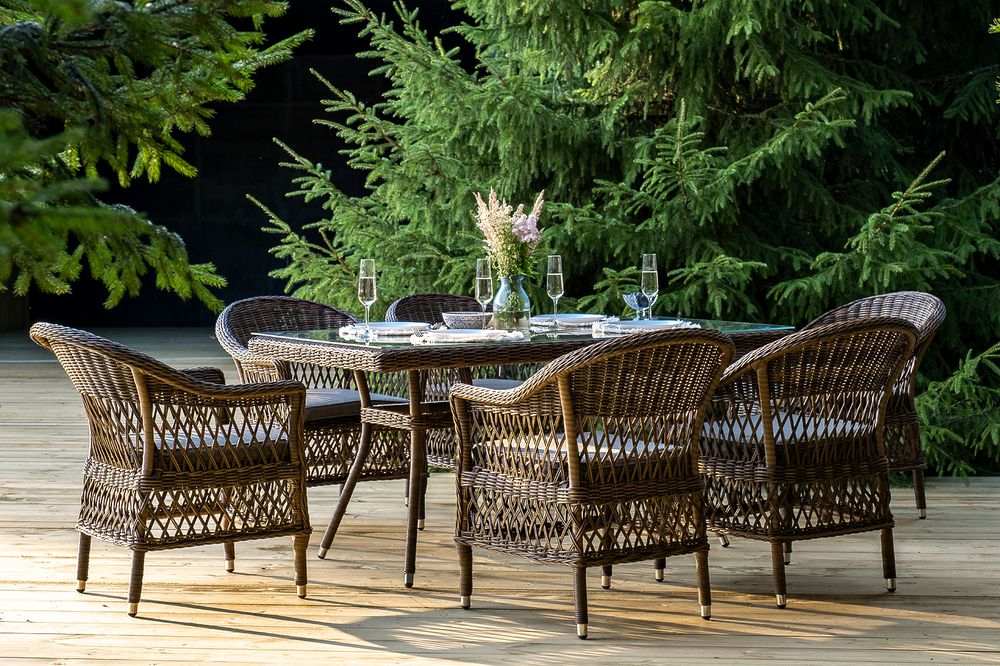 "Амароне" обеденная группа из искусственного ротанга на 6 персон, цвет коричневый