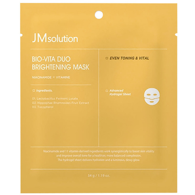 JMSolution Mask Bio-Vita Duo Brightening Маска для лица гидрогелевая био с высоким содержанием витаминов осветляющая, 34 гр