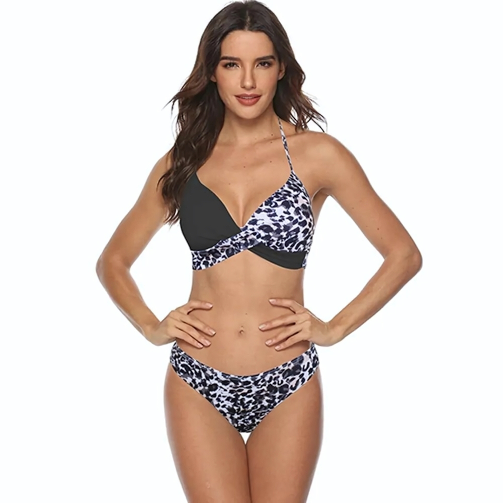 Черный раздельный купальник с анималистическим принтом (Размер: XXL) (Цвет: черный)