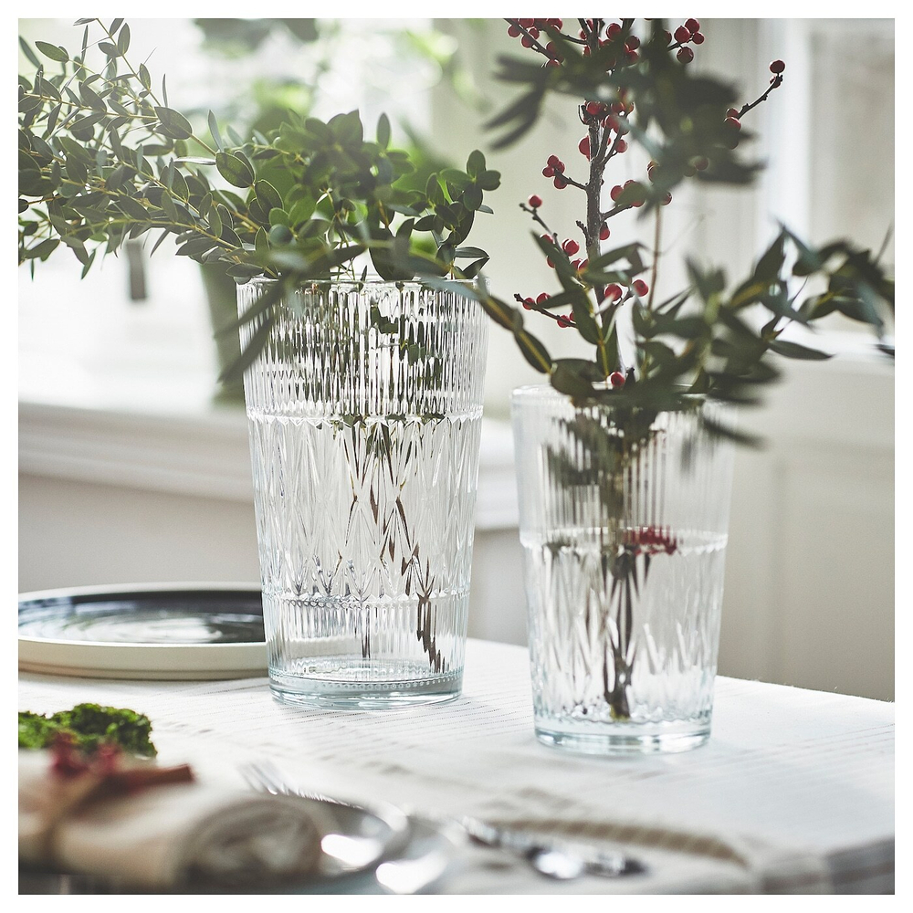 IKEA SMÄLLSPIREA  (ИКЕА СМÄЛЛСПИРЕА)  -  Ваза, прозрачное стекло с узором, 22 см