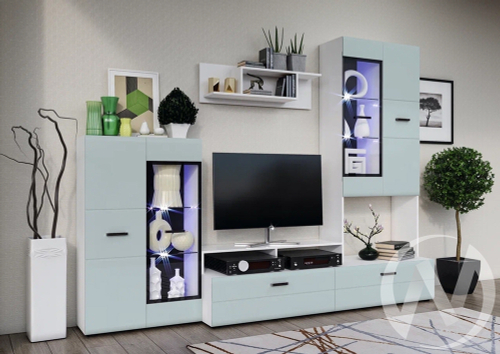 Гостиная Нэнси NEW (белый/браш деним блю) Вариант №3