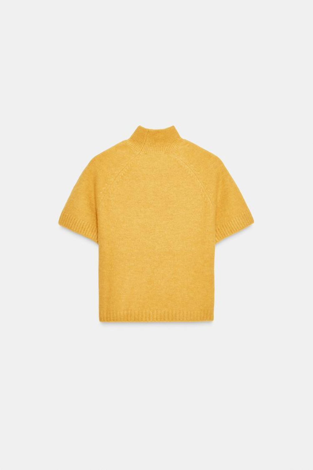 ZARA СВИТЕР ИЗ МЯГКОГО ТРИКОТАЖА С КОРОТКИМИ РУКАВАМИ, ГОРЧИЧНЫЙ