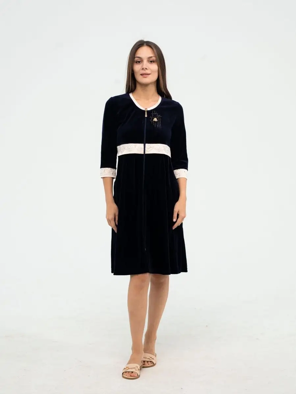 Халат велюровый на молнии для беременных