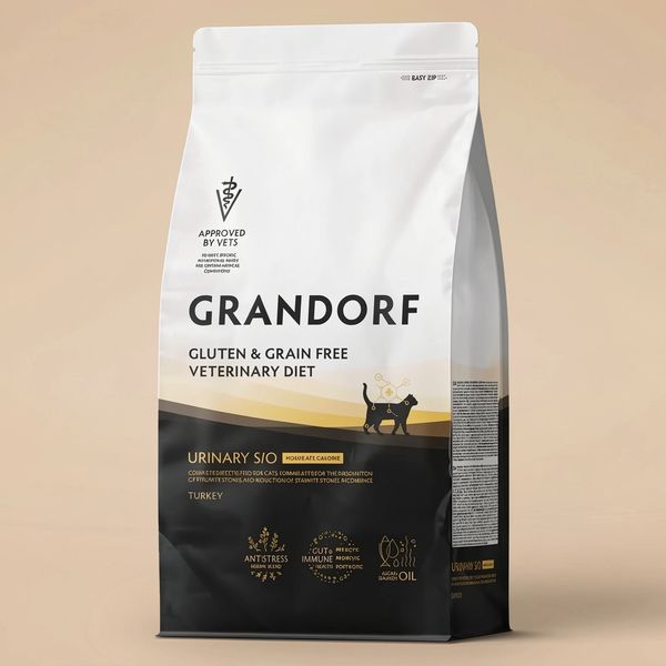 Сухой диетический корм Grandorf Veterinary Diet Cat Urinary S/O Moderate Calorie для кошек, склонных к набору веса, при мочекаменной болезни