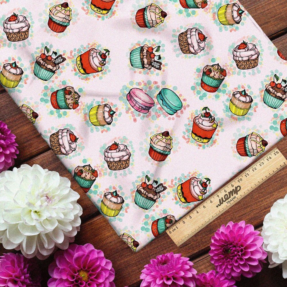 Ткань кулирная гладь капкейки