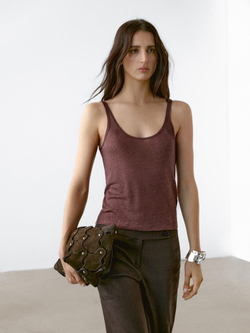 Massimo Dutti Трикотажный топ из 100% льна, бургундский