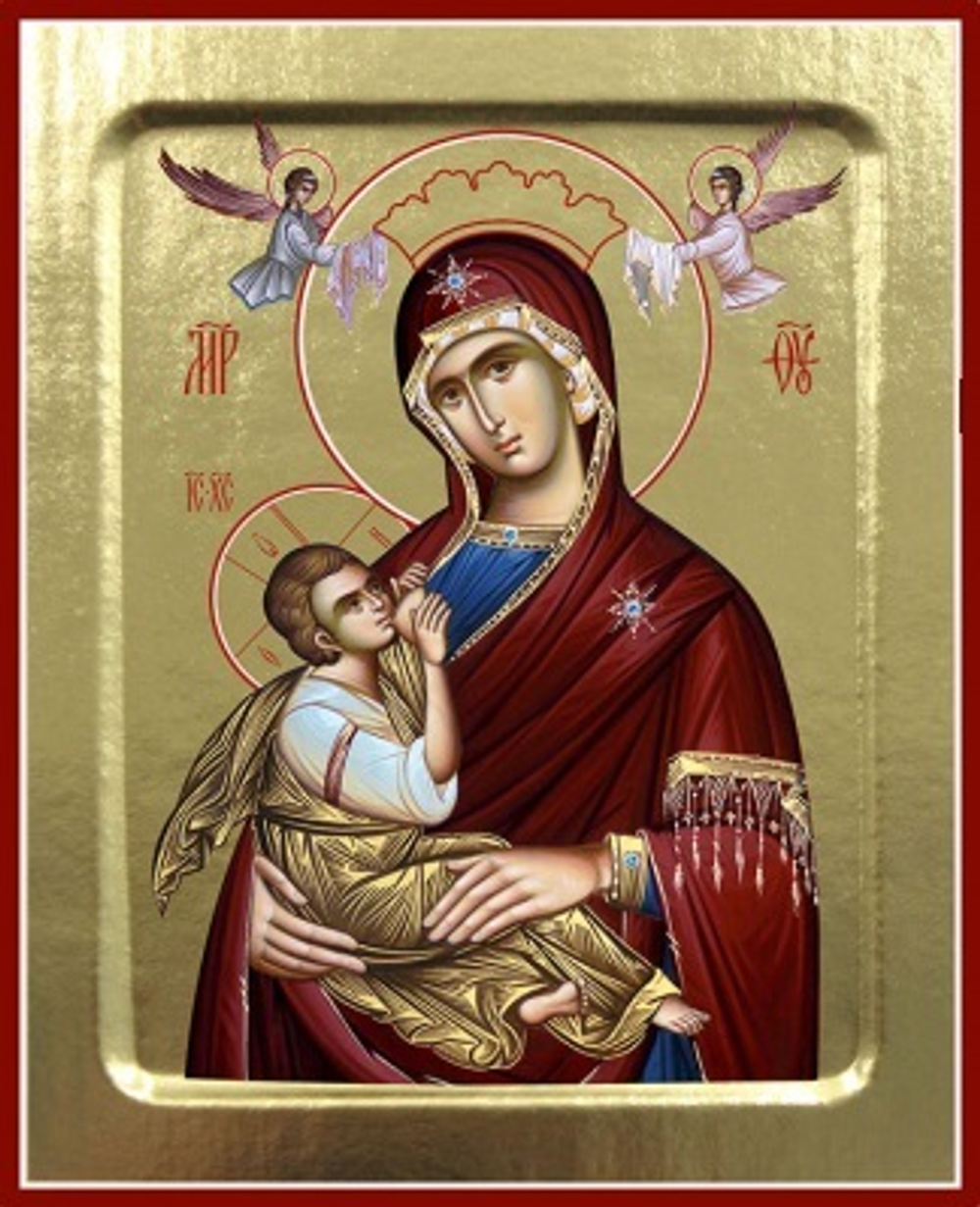 Икона Пресвятой Богородицы, Млекопитательница (с ангелами в багряной ризе) на дереве: 125 х 160 (Син
