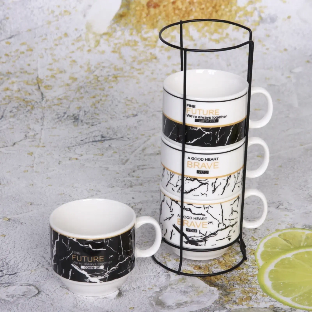 Набор кружек на стойке 200мл «Мрамор» светлый