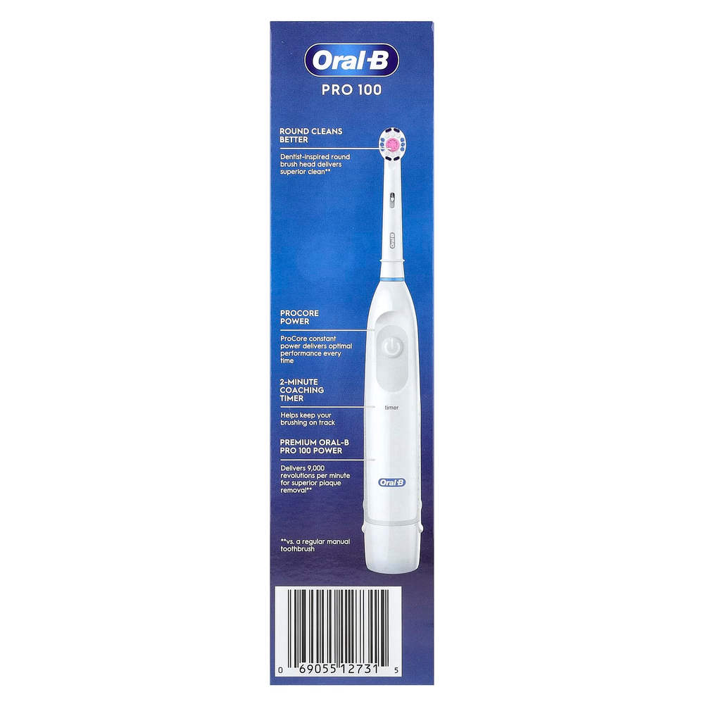 Oral-B, 3D White, Pro 100, зубная щетка на батарейках, белый цвет, 1 зубная щетка