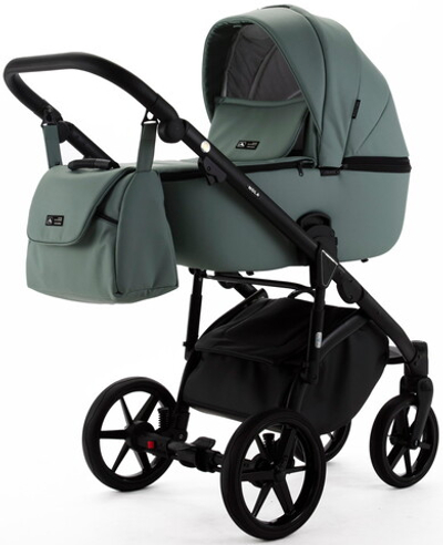 Детская коляска Adamex Nola Deluxe 2 в 1 N-SA20 (СЕРО-ЗЕЛЕНАЯ КОЖА)