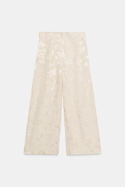 ZARA ЖАККАРДОВЫЕ БРЮКИ ИЗ СМЕСОВОГО ЛЬНА — ZW COLLECTION, ЭКРЮ