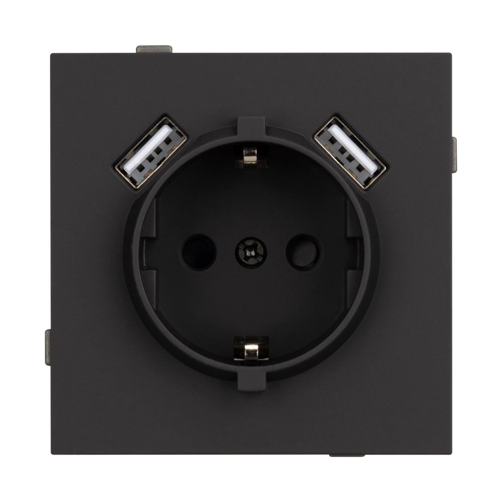 Механизм розетки с USB зарядкой SCT-TENDO-MUAA-SFPL-BK (230V, 16A) (Arlight, Матовый черный) 054603