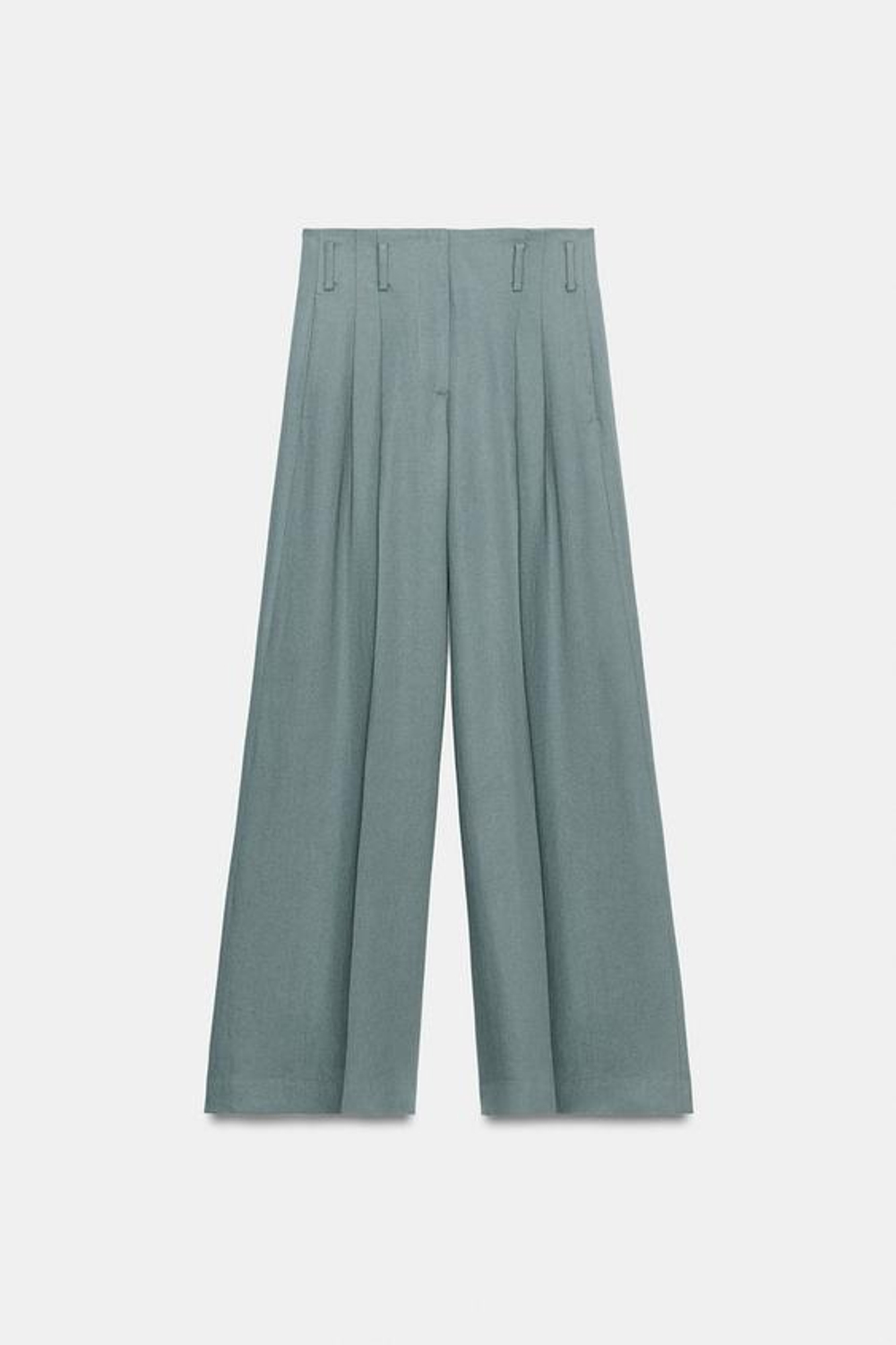 ZARA БРЮКИ С ЗАЩИПАМИ И ЛЬНОМ — ZW COLLECTION, СЕРО-СИНИЙ