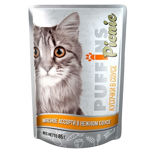 Puffins Picnic Влажный корм для кошек, мясное ассорти в соусе, 85 г