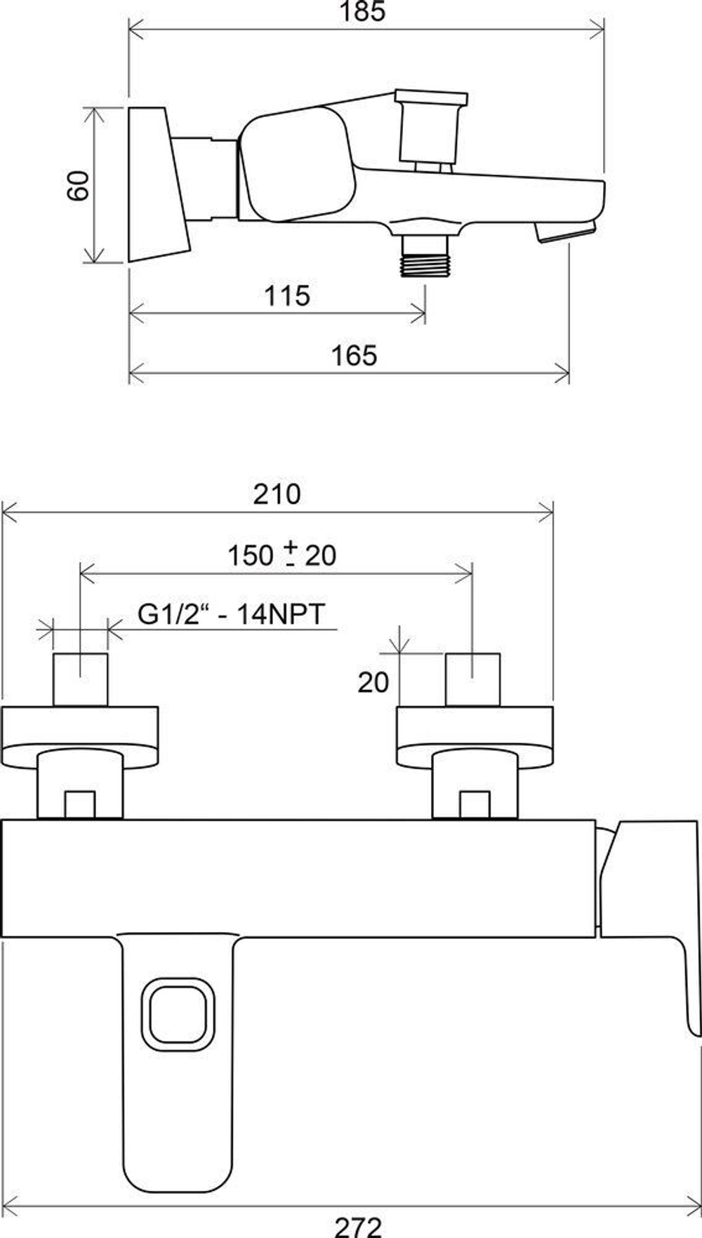Смеситель для ванны Ravak 10° TD 022.00/150 X070065