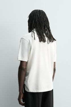 ZARA X AARON LEVINE ПОЛО ПИКЕ С ЭФФЕКТОМ ПОТЕРТОСТИ, ЭКРЮ