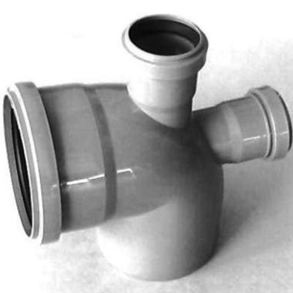 Колено 110х90 с выходом 50мм ВВЕРХ+ТЫЛ СЕРЫЙ