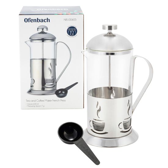 Френч-пресс 600 мл. с мерной ложкой Ofenbach NB 100605 стекло, нержавеющая сталь