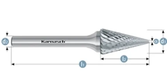 Борфреза твердосплавная Karnasch форма A, 2х11х3х38 мм, насечка HP-11 Micro, покрытие Blue-Tec, арт. 11.6080-010