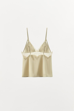 ZARA АТЛАСНЫЙ ТОП С КРУЖЕВОМ LIMITED EDITION, ВАНИЛЬНЫЙ