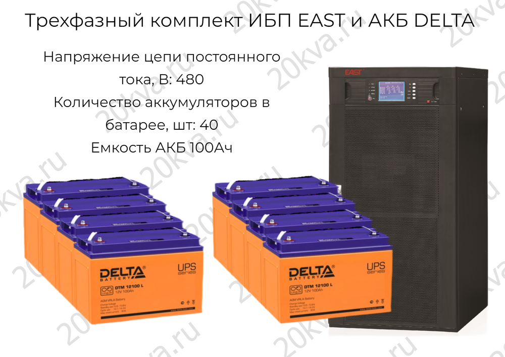 Трехфазный комплект ИБП EAST и АКБ DELTA | 200 кВА на 4 мин