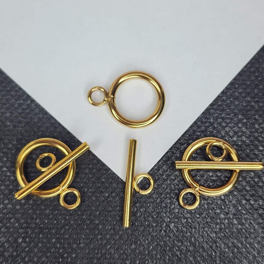 Замок тогл, сталь, 2я позолота, 14мм, цена за 1 набор (кольцо + палочка)