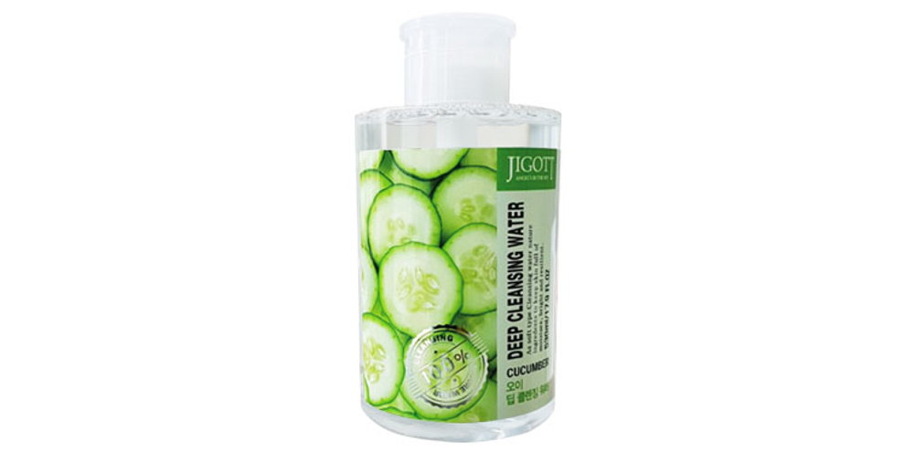 Жидкость для снятия макияжа Экстракт Огурца JIGOTT CUCUMBER Deep Cleansing Water, 530 мл.