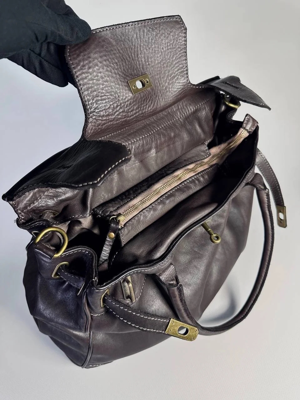 Женская большая сумка-сэтчел из натуральной кожи коричневого цвета