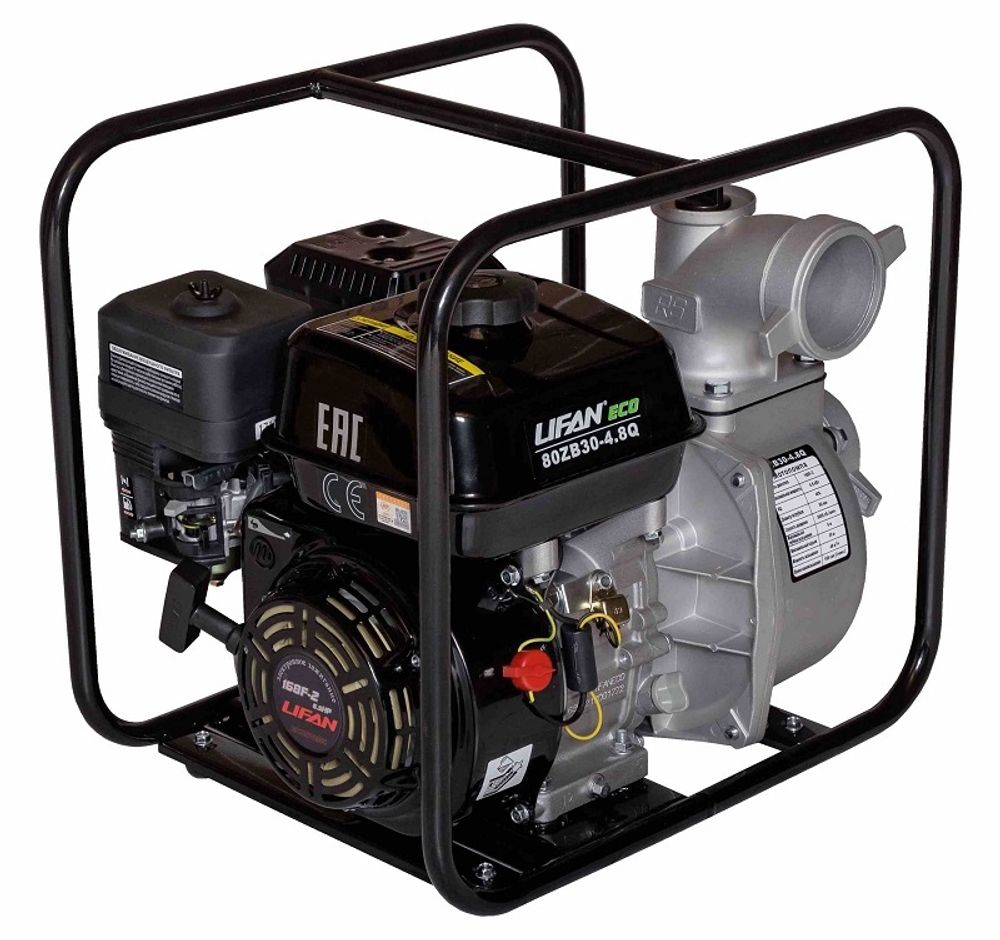 Мотопомпа бензиновая Lifan 80ZB30-4.8Q Eco - для чистой воды [80 мм | 48 м³/ч | 800 л/мин]