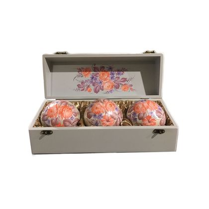 Zhostovo Christmas balls in wooden box - set of 3 balls SET04D-667785847