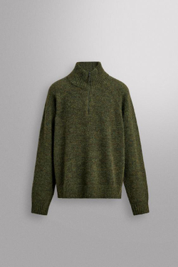 ZARA СВИТЕР ИЗ ШЕРСТИ С ВОРОТНИКОМ НА МОЛНИИ, ЗЕЛЕНЫЙ МЕЛАНЖ