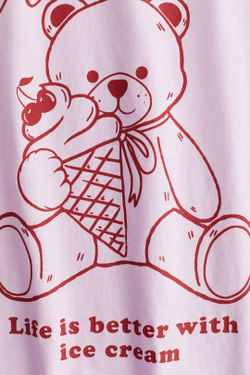 H&M Хлопковая футболка оверсайз с принтом, розовый