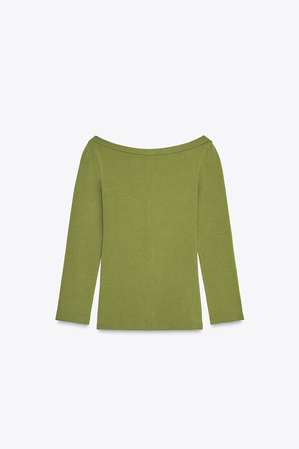 ZARA ФУТБОЛКА С ВЫРЕЗОМ «ЛОДОЧКА», ЦВЕТ ОЛИВКОВОГО МАСЛА