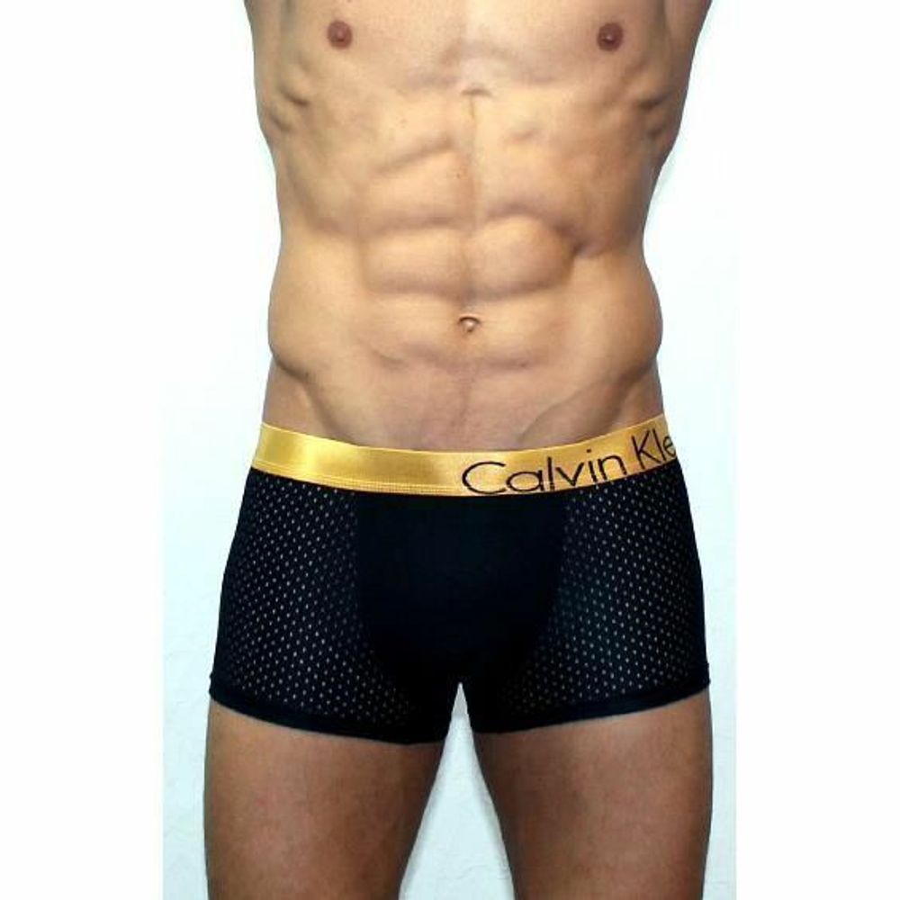 Мужские трусы боксеры черные с золотистой резинкой Calvin Klein Bold Trunks со вставкой