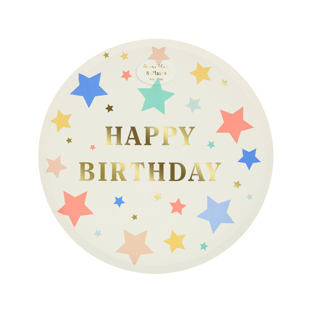 Тарелки маленькие звёздные "Happy Birthday" 8 шт.