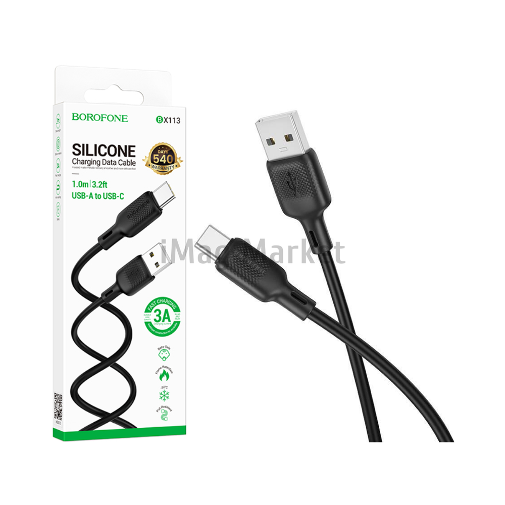 Зарядный кабель Borofone BX113, USB-A - Type-C, 3A, 18W, 1 м, черный