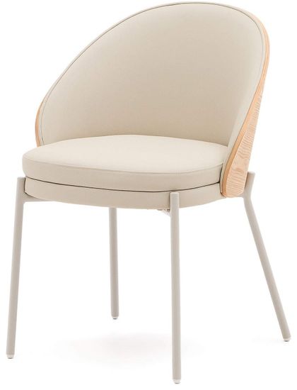 Стул Eamy из бежевой экокожи, ясеневого шпона с натуральной отделкой и бежевого металла Испания La Forma