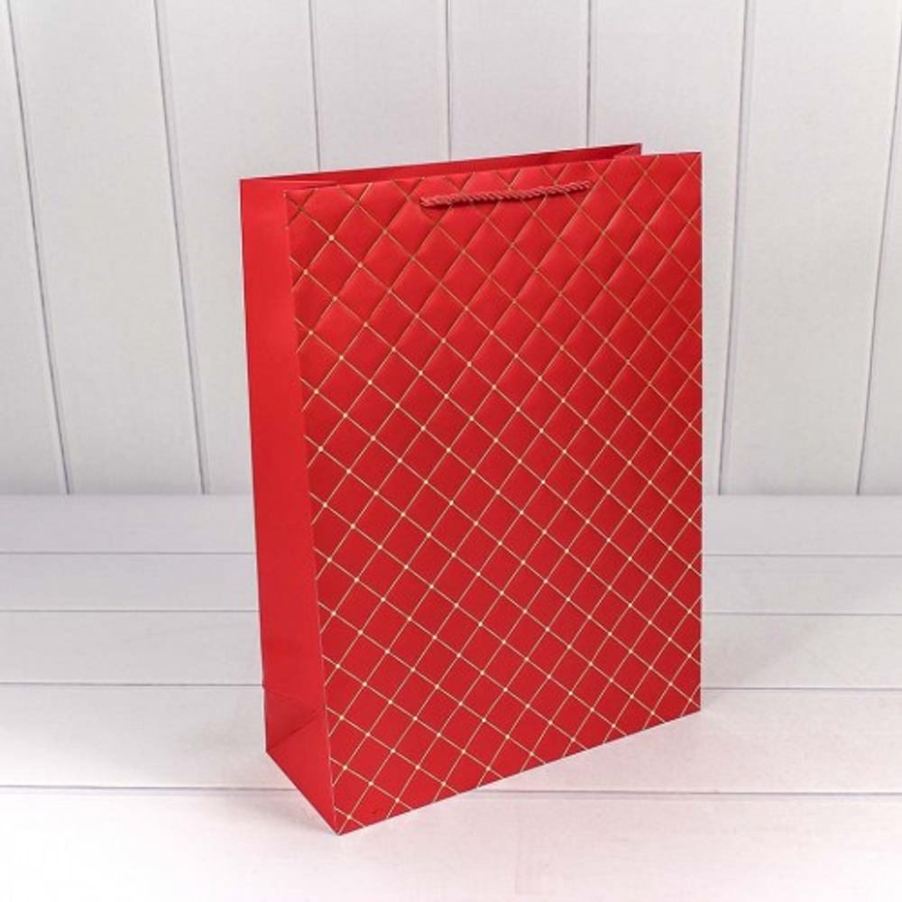 Пакет подарочный 31х42х12см Фигуры и узоры "Ромб" (Красный)