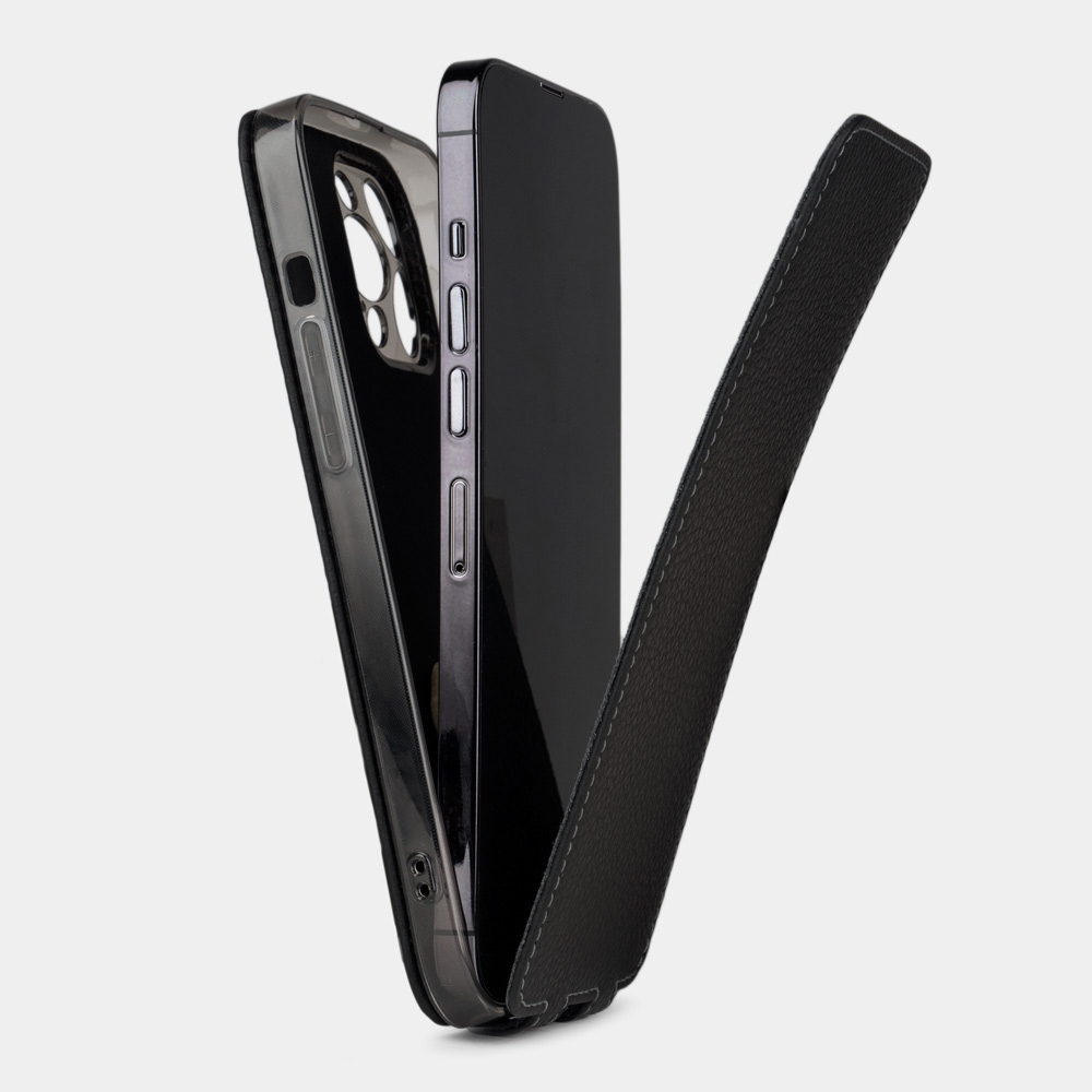 Чехол для iPhone 15 Plus из кожи теленка, цвета черный