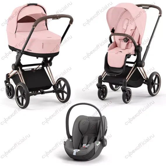 Детская коляска Cybex Priam IV 3 в 1 Peach Pink шасси Rosegold