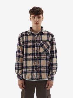 Рубашка ripped plaid бежевая