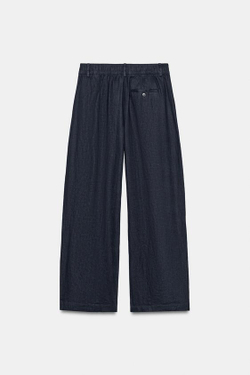 ZARA БРЮКИ ИЗ ЛЬНА СО СКЛАДКАМИ — ZW COLLECTION, МОРСКОЙ СИНИЙ